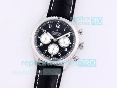 Swiss Replica Breitling Navitimer 8 B01 Chronograph 43 Watch Black Dial Black Leather